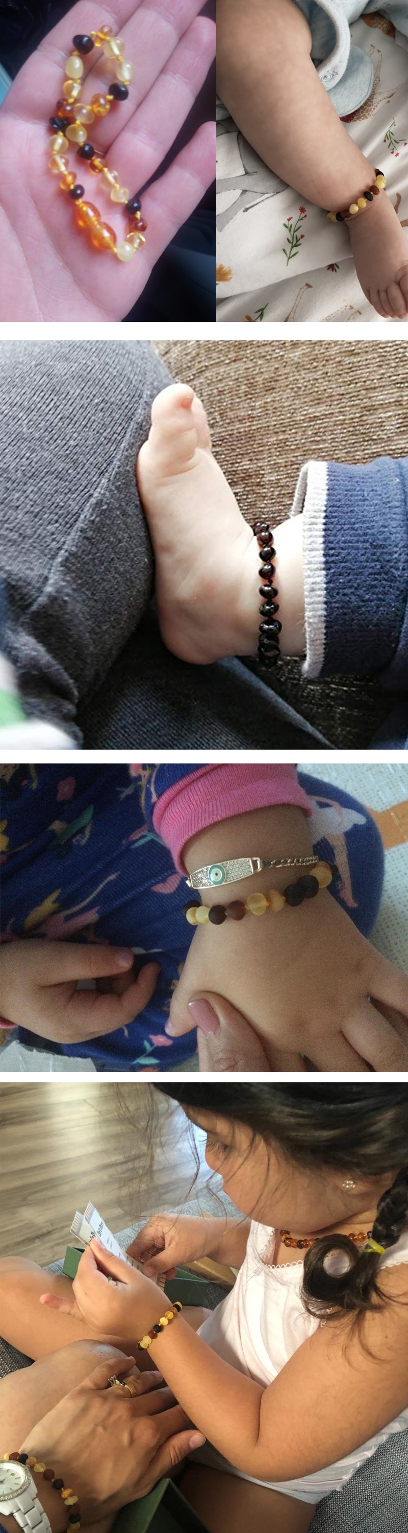 Baltic Amber Teething Bracelet/Anklet for Baby - Simple Package - 10 Colors - 4 Sizes - Lab Tested